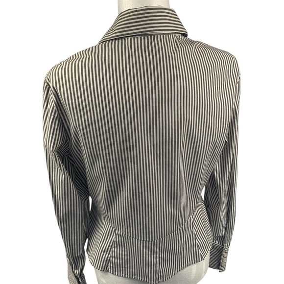ANNE KLEIN Striped Shirt Pinstripe Button Up Workwear Fitted Seams Brown White 8 - Picture 6 of 10